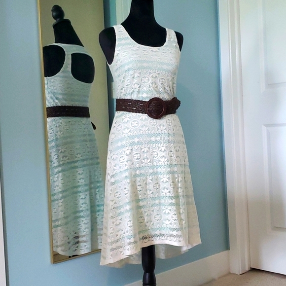 Maurices Beautiful Off-white Lace Turquoise High-low Sundress Cutout XS - Picture 6 of 14